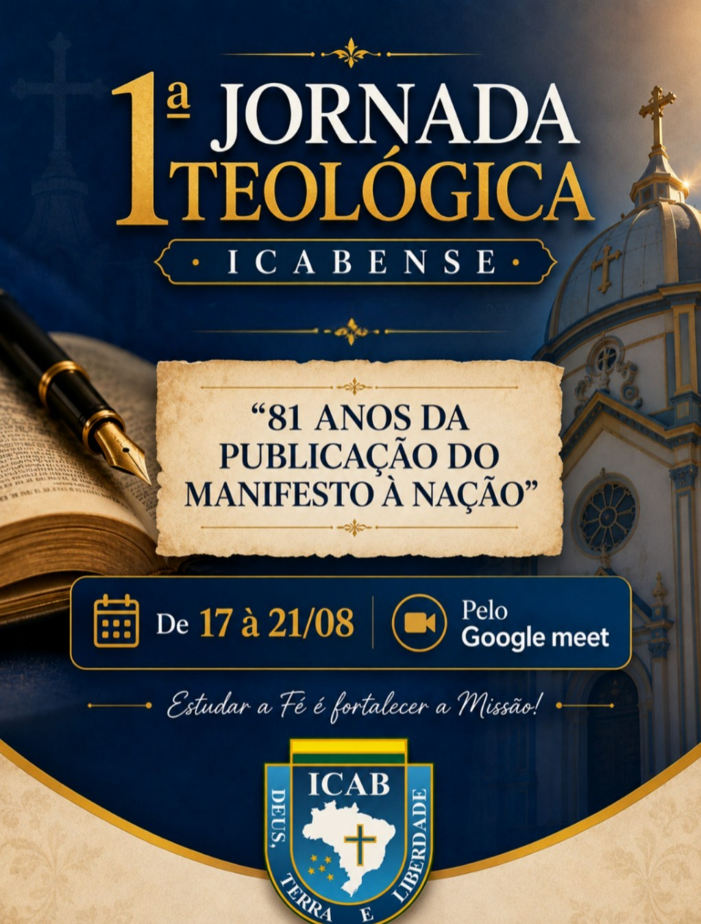 Cartaz da 1ª Jornada Teológica Icabense — tema: 81 anos da publicação do Manifesto à Nação