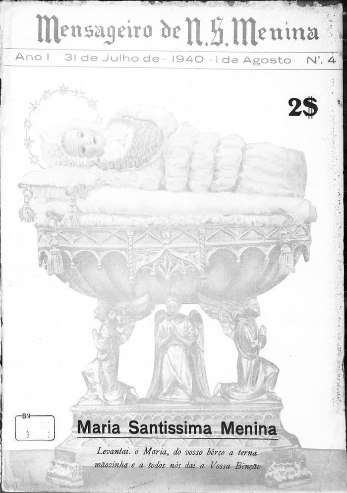 Capa da revista Mensageiro de Nossa Senhora Menina, Nº 4, Julho e Agosto de 1940