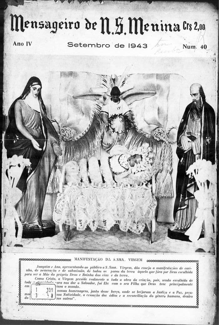 Capa da revista Mensageiro de Nossa Senhora Menina, Nº 40, Setembro de 1943