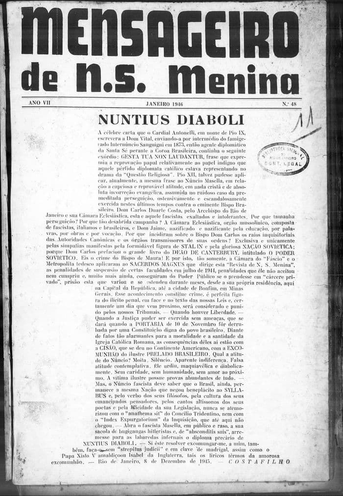 Capa da revista Mensageiro de Nossa Senhora Menina, Nº 48, Janeiro de 1946