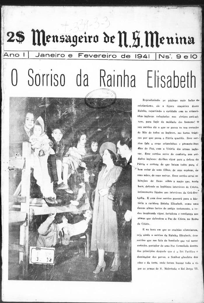 Capa da revista Mensageiro de Nossa Senhora Menina, Nºs 9 e 10, Janeiro e Fevereiro de 1941